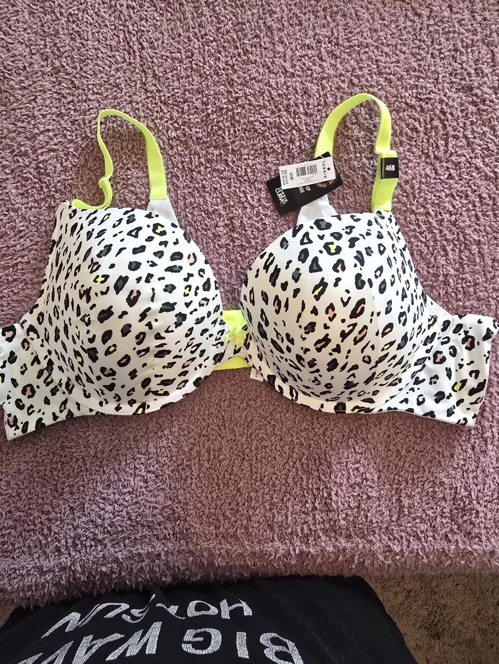 torrid White Leopard Print Bra with Neon Yellow Straps 46B NWT